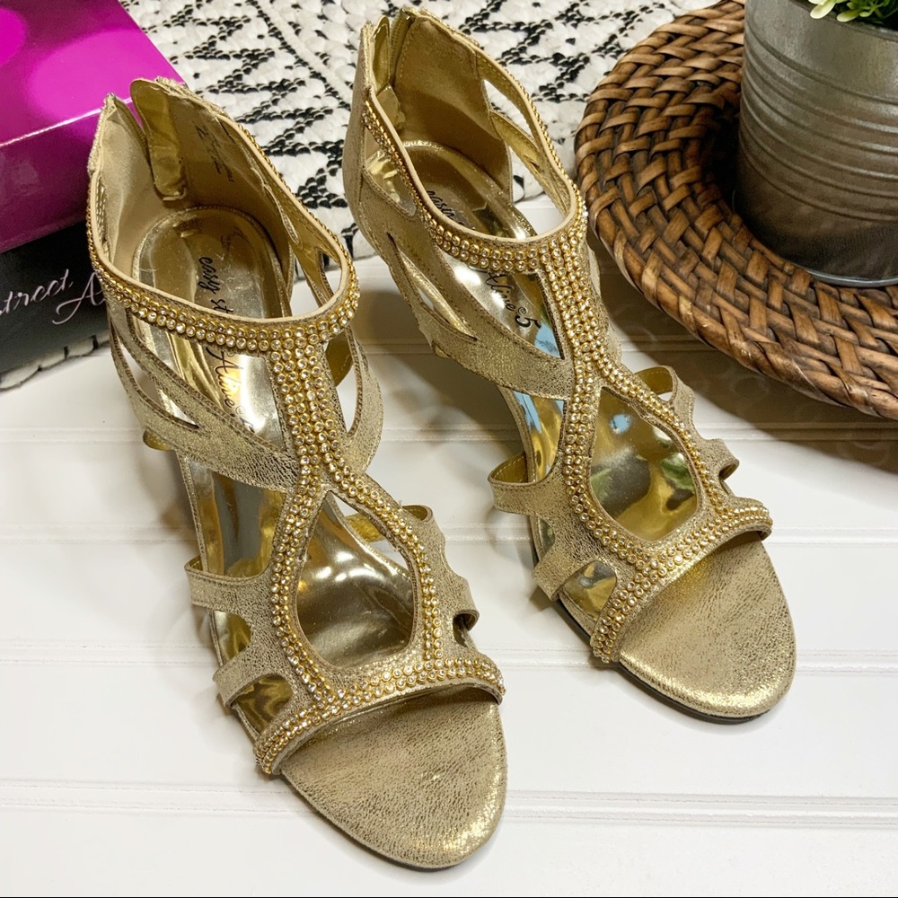 Gold diamond studded straps heels